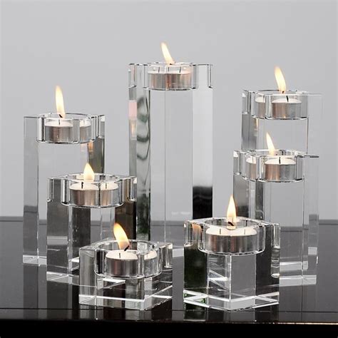 Candle Holder Clear Glass Crystal Tealight Stand Candlestick Decor