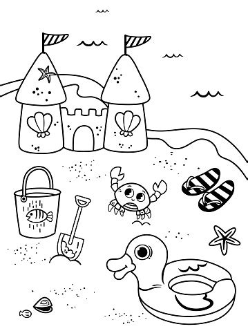 Kleurplaat Voor Kinderen In Strand Thema Vectorillustratie