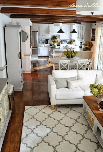 A connected kitchen and dining area makes for easy serving. We Finally Have a Rug! (Our "Finished" Family Room ...