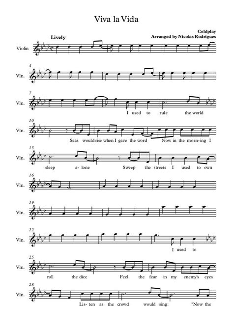 'viva la vida' se estrenó el 25 de mayo de 2008. Coldplay viva la vida violin | Violin sheet music, Piano ...