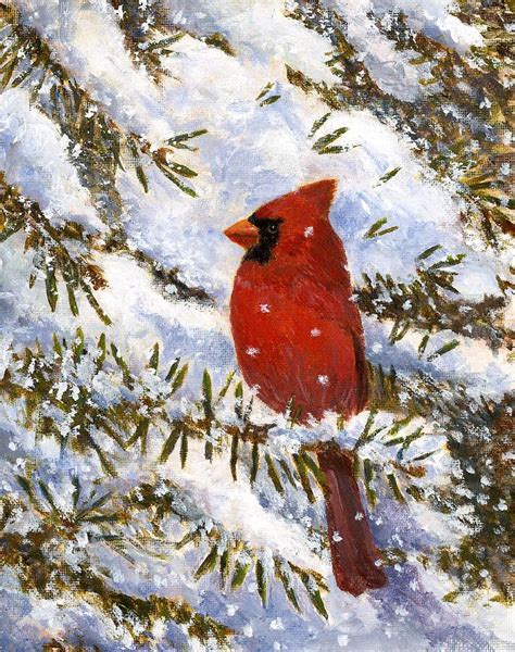 Cardinal In Winter Painting By Robert Stump Fine Art America
