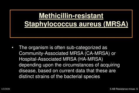 Ppt Methicillin Resistant Staphylococcus Aureus Mrsa In Humans And