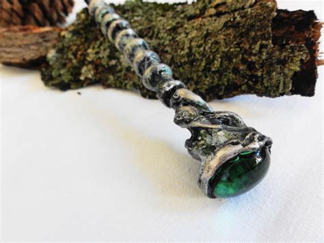 Magic Wand Green And Silver Wooden Fairy Wand Witchy Etsy Magic