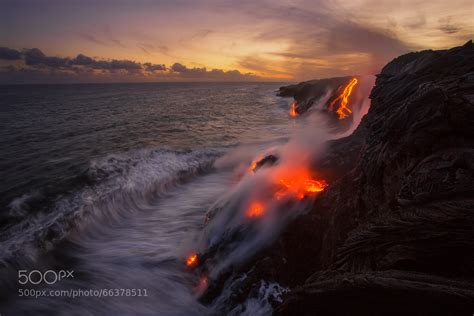 Lava flowing into the ocean from Kilauea, on the island of Hawaii [1650