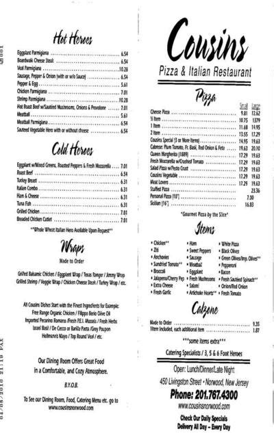 10 Off Cousins Pizza Coupons And Promo Deals Norwood Nj