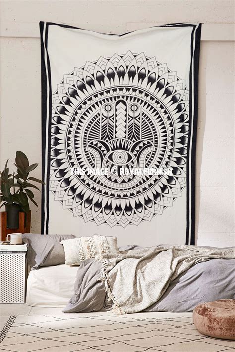 Black And White Boho Hamsa Hand Tapestry Wall Hanging