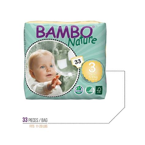 Bambo Nature Premium Baby Diapers Size 3 Midi Fits 11 To 20 Lbs