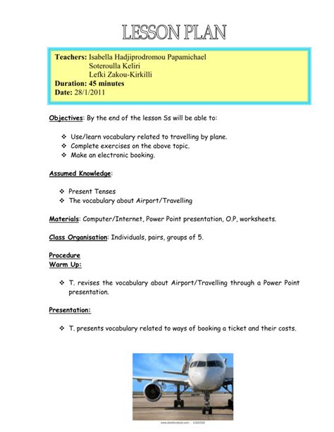 Lesson Plan Booking A Flight