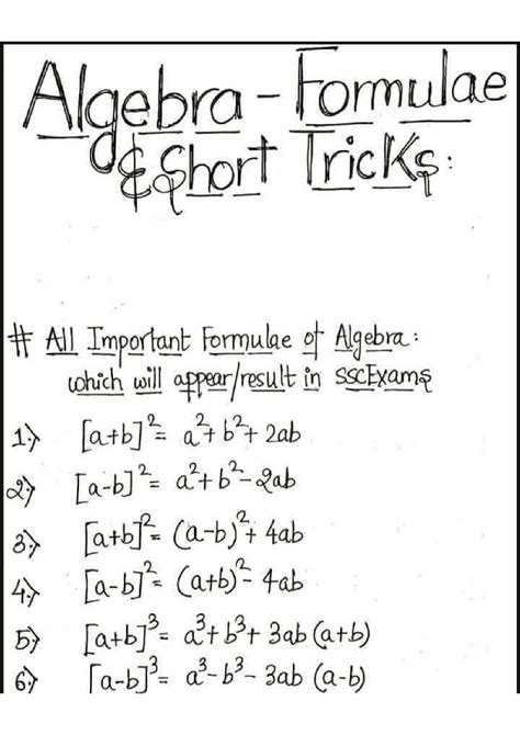 Solution Algebra Formulas And Short Tricks Studypool