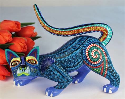 Oaxacan Wood Carving Wild Cat Mario Castellanos Oaxaca Mexican Fine