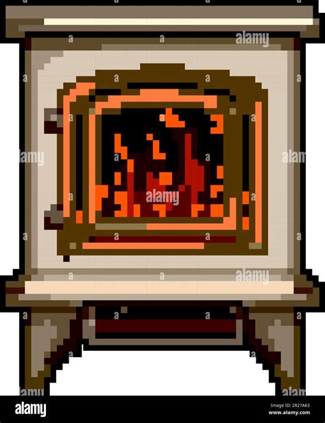 Furniture Fireplace Game Pixel Art Vector Illustration Stock Vector
