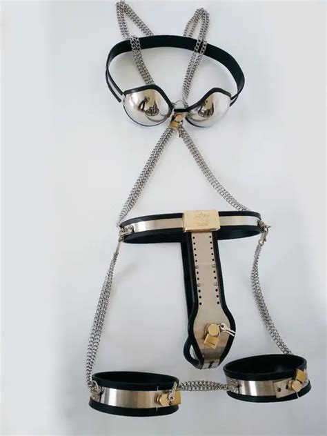 Fetish Stainless Steel Female Chastity Belt 4pcs Set Bdsm Bondage Restraints Chastity Belt