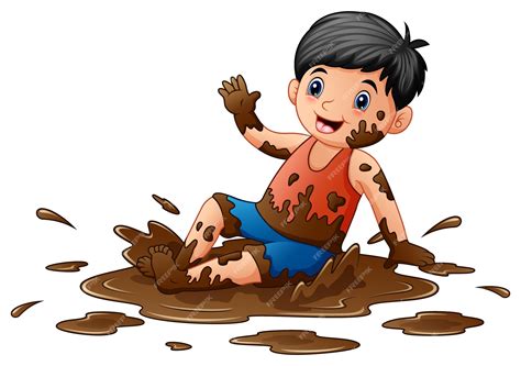 Premium Vector Little Boy Playing In The Mud