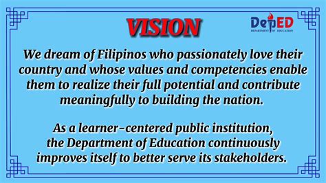 DEPED MISSION VISION And CORE VALUES English Voice Over Department Of
