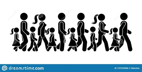 Stick Figure Walking Group Of People Vector Icon Pictogram