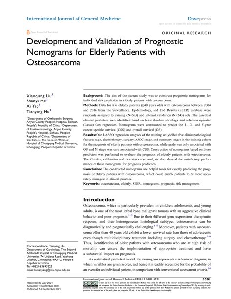 Pdf Development And Validation Of Prognostic Nomograms For Elderly