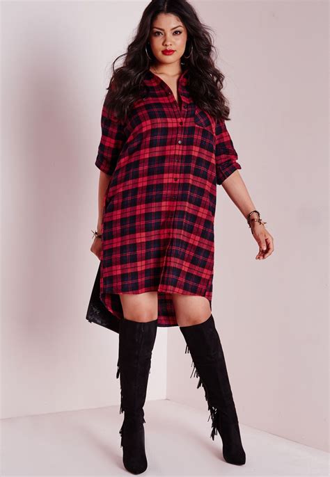 Missguided Plus Size Checked Shirt Dress Red Going Out Dresses Cute