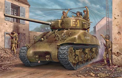 Wallpaper War Art Painting Tank Ww2 M4a1 Sherman Images For