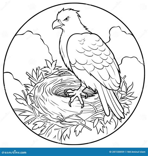 A Bird Sits In A Nest Coloring Page For Kids Stock Vector