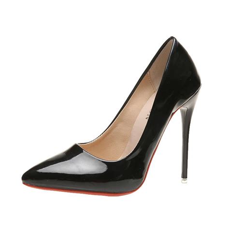 Buy Women Shoes Red Sole High Heels Sexy Pointed Toe 12cm Pumps Wedding Dress Shoes Nude Black
