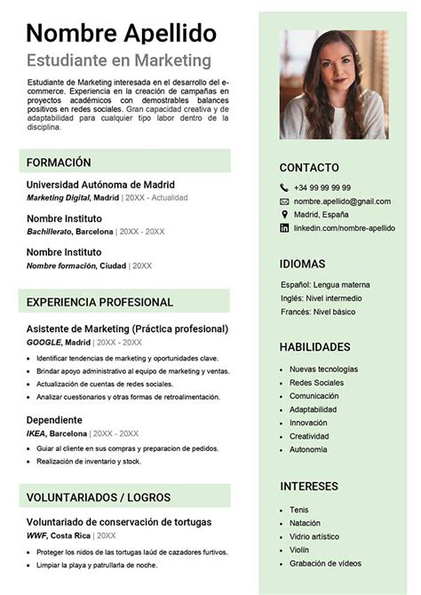 Ejemplo De Curriculum Vitae De Estudiante Plantilla 2022 Cv Word