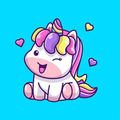 Cute Unicorn Sitting Icon Illustration Unicorn Mascot Cartoon