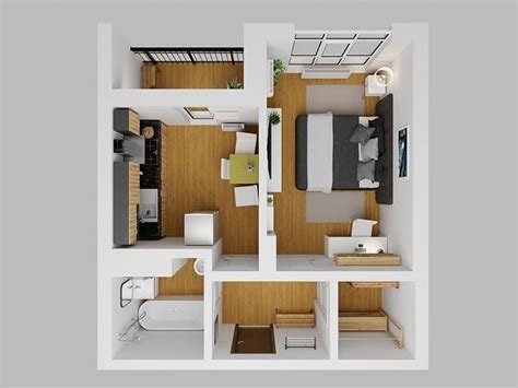 Small 1 Bedroom Apartment Floor Plan With Balcony 3d Model Cgtrader