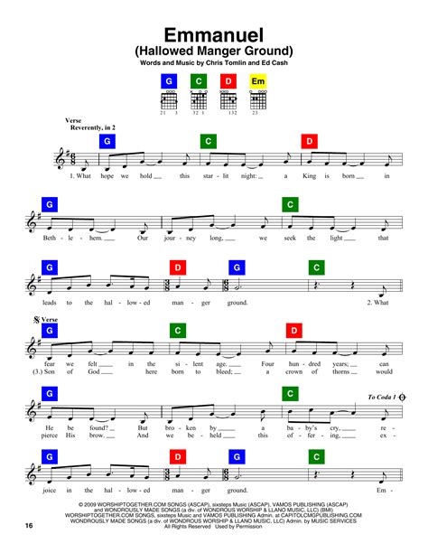 Emmanuel (Hallowed Manger Ground) by Chris Tomlin and Ed Cash Sheet