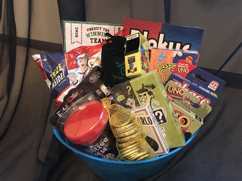 Buy pie face game machine or make your own. Family Game Night Gift Basket