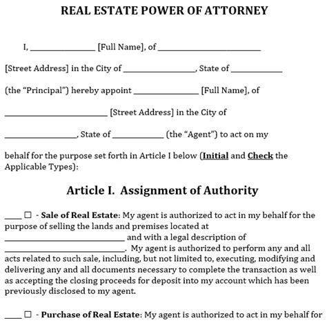Printable Real Estate Power Of Attorney Forms And Templates Word Pdf