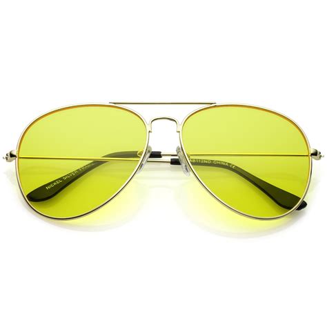 Oversize Metal Aviator Sunglasses Double Crossbar Yellow Tinted Driving