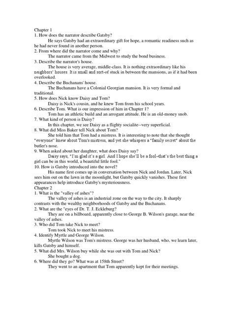We did not find results for: The Great Gatsby Questions & Answers (Chapter 1-5) | The ...