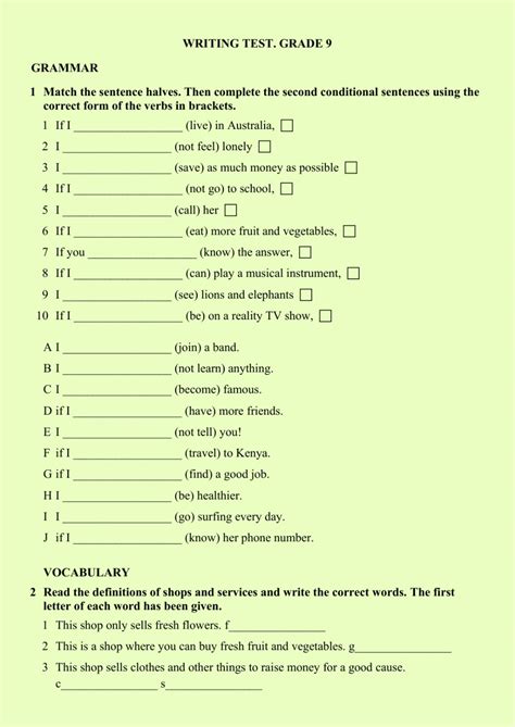 Home > english language arts worksheets > reading comprehension worksheets > 9th grade. Ejercicio de English.Writing Test Grade 9