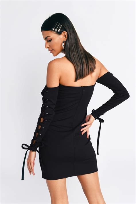 Black Bodycon Dress Slinky Black Dress Black Off Shoulder Dress