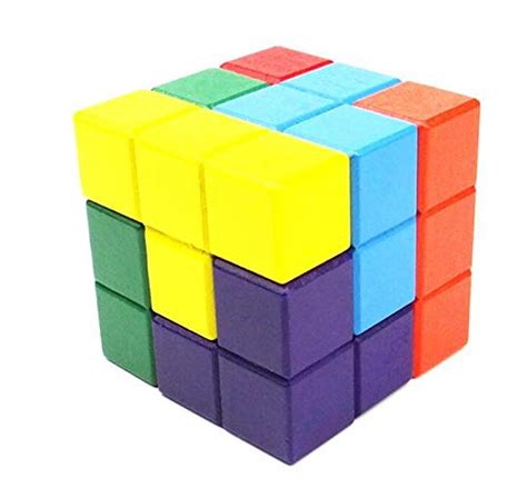 Natural Wood Classic 6x6x6 3d Tetris Cube Puzzle Brain Trainning Game