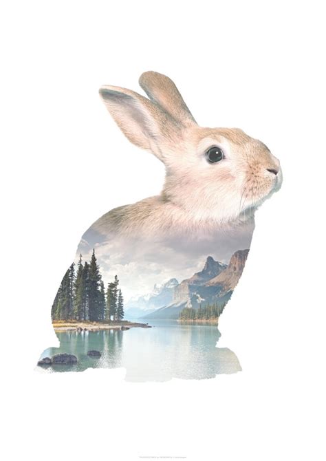 Rabbit Animal Double Exposure Art Print Faunascapes By Etsy