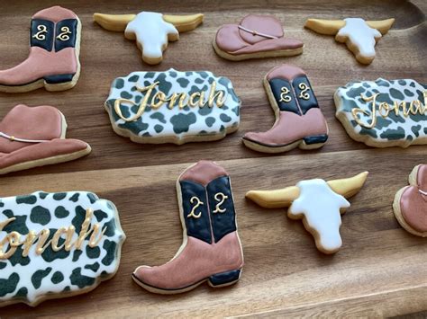Cowboy Cowgirl Boots Longhorn Vanilla Sugar Cookies 1 Dozen Etsy
