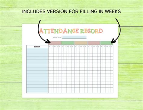 Editable Daycare Attendance Sheet For Preschool Home School And In