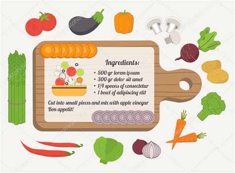 Fácil y perfecta para estos días de verano en los que no tenemos tantas ganas de cocinar. tarjeta de receta, plantilla culinaria con iconos de ...
