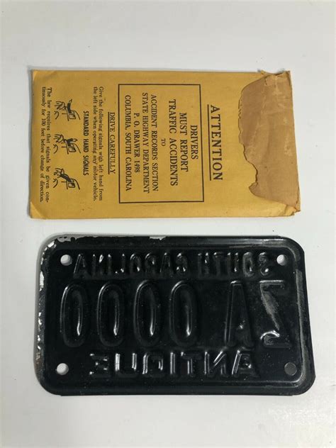 1970's? South Carolina Motorcycle Antique SAMPLE License Plate Tag