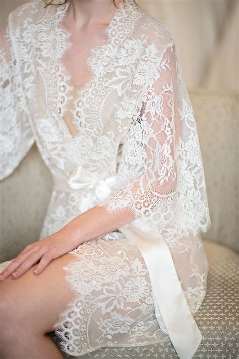 Elizabeth Lace Robe In Ivory Lace Bridal Robe Silk Bridal Robe