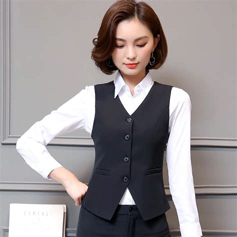 Office Lady Formal Elegant Vests Black Waistcoat For Women Big Size Slim Womens Vest V Neck