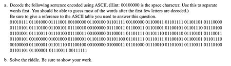 Solved A Decode The Following Sentence Encoded Using ASCII Chegg Com