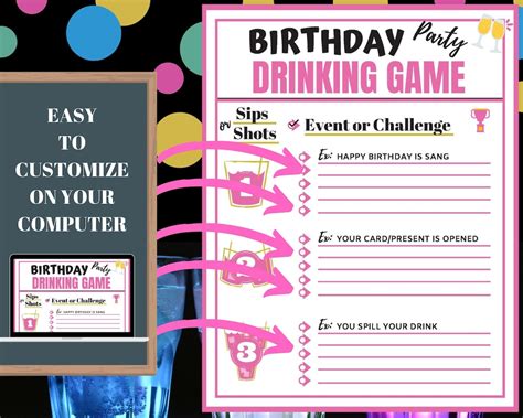 Dirty Birthday Drink If Game Printable Birthday Games Drink Etsy 90s