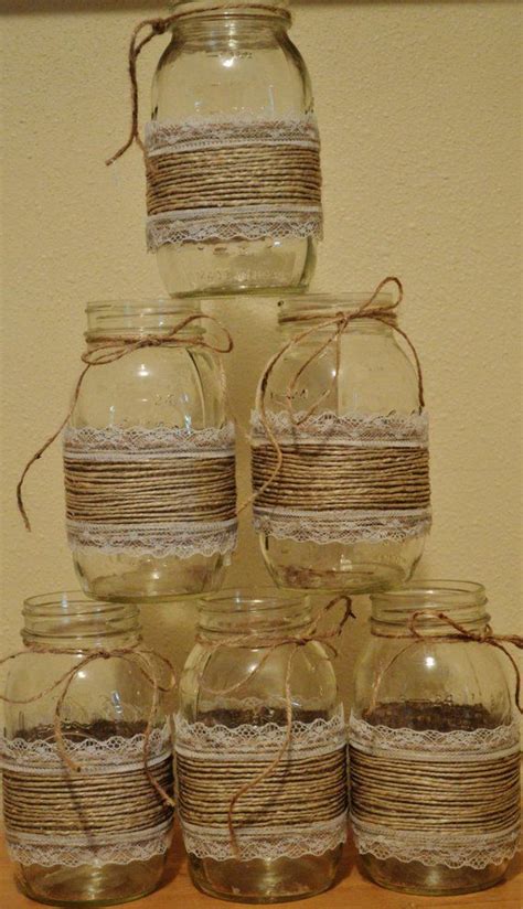 For Sale Is 8 Mason Jar Sleeves These Are Twine Wrapped And Lace