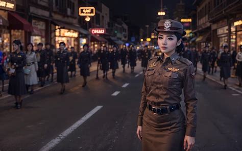 premium photo beautiful asian thai police woman at street night generative ai