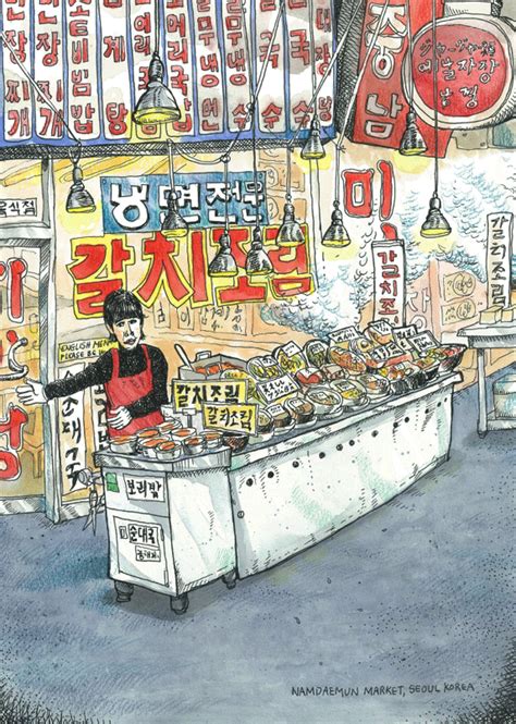 Looking for online drawing lessons on how to draw scenery backgrounds ? Namdaemun Market | Amazing street art, Anime scenery, Travel illustration
