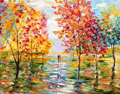 Autumn Romance Landsape Woods Forest Painting In Oil For Sale