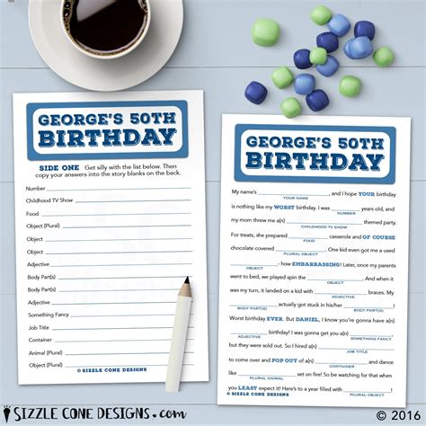 Personalized Adult Birthday Mad Lib Party Game Printable Or