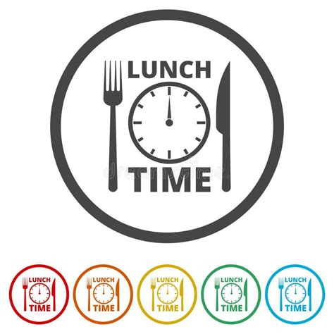 Hora Para El Almuerzo Icono Plano Del Tiempo Del Almuerzo 6 Colores